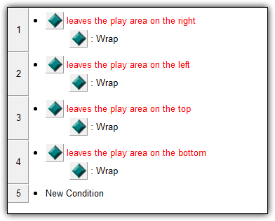 Wrapping using System Events in Multimedia Fusion 2 and Clickteam Fusion Example of using built-in conditions/actions to create a wrap-around effect.